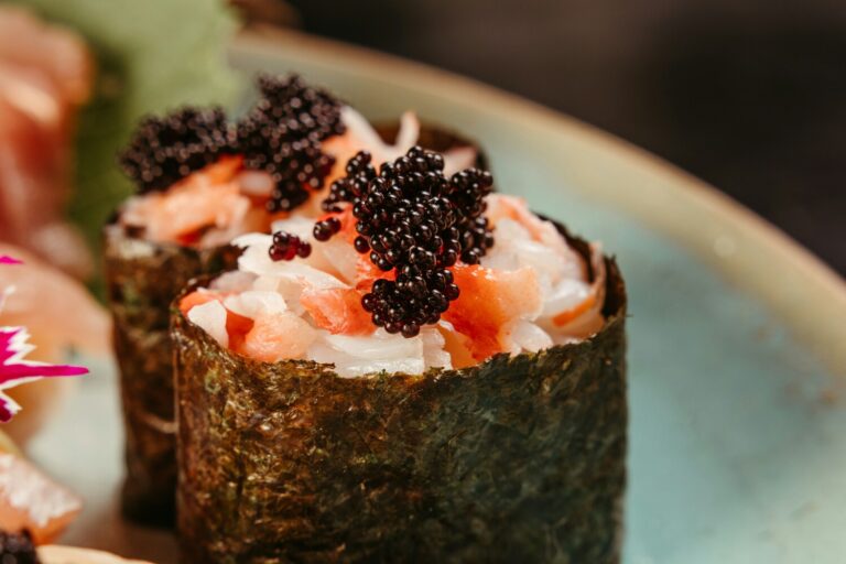 Japan Cuisine : A plate of delicately prepared sushi served in a quiet Japanese restaurant in Singapore.
