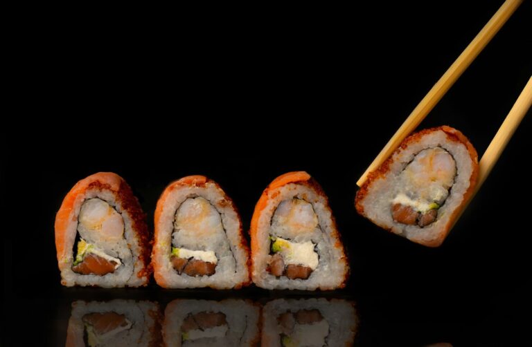 Japan Cuisine : Fresh sushi served in a quiet Japanese restaurant, reflecting authenticity and tradition.