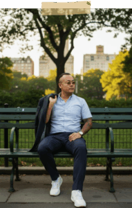 Sushi Masa First Year: Chef Masa sitting quietly on a park bench, reflecting on his journey.