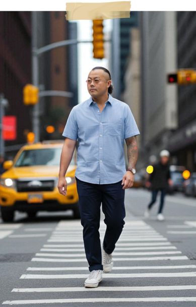 Sushi Masa First Year: Chef Masa walking confidently across the road, marking a milestone.