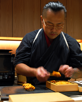 A Winter Omakase showcasing luxurious sea urchin, offering a rich and creamy taste perfect for the colder months.