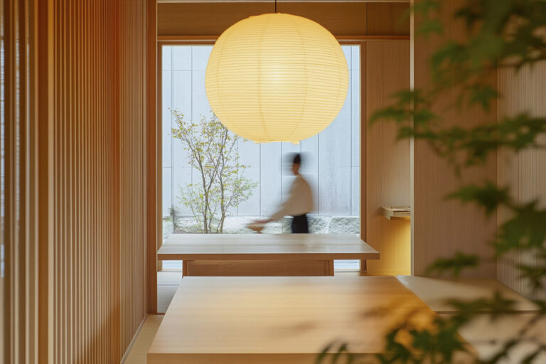 A serene Japanese restaurant featuring an intimate private dining room, designed with warm wood tones and minimalist décor for a refined and exclusive dining experience.