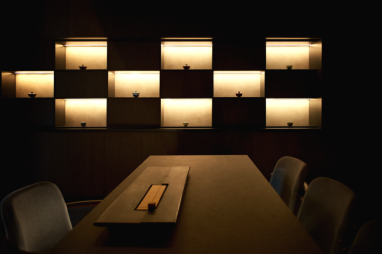 Interior of Tea Room by Ki-setsu, featuring a calm and refined space with minimalist wooden furnishings, soft natural light, and a serene atmosphere inspired by traditional Asian tea culture.