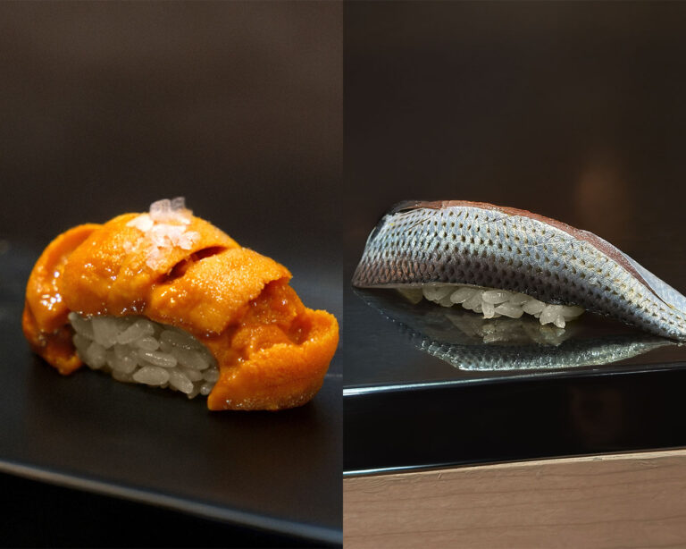 Fresh seasonal sea urchin (uni) displayed in its natural golden colour, known for its creamy texture and rich, ocean-sweet flavour sourced at peak freshness.