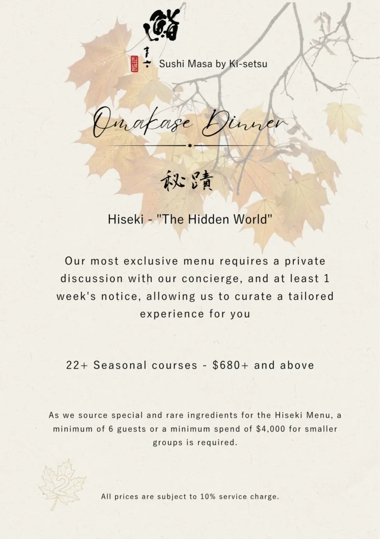 Hiseki - One of the Best Omakase Singapore Menu for Counter Seating and a mix of sophistication for each person.